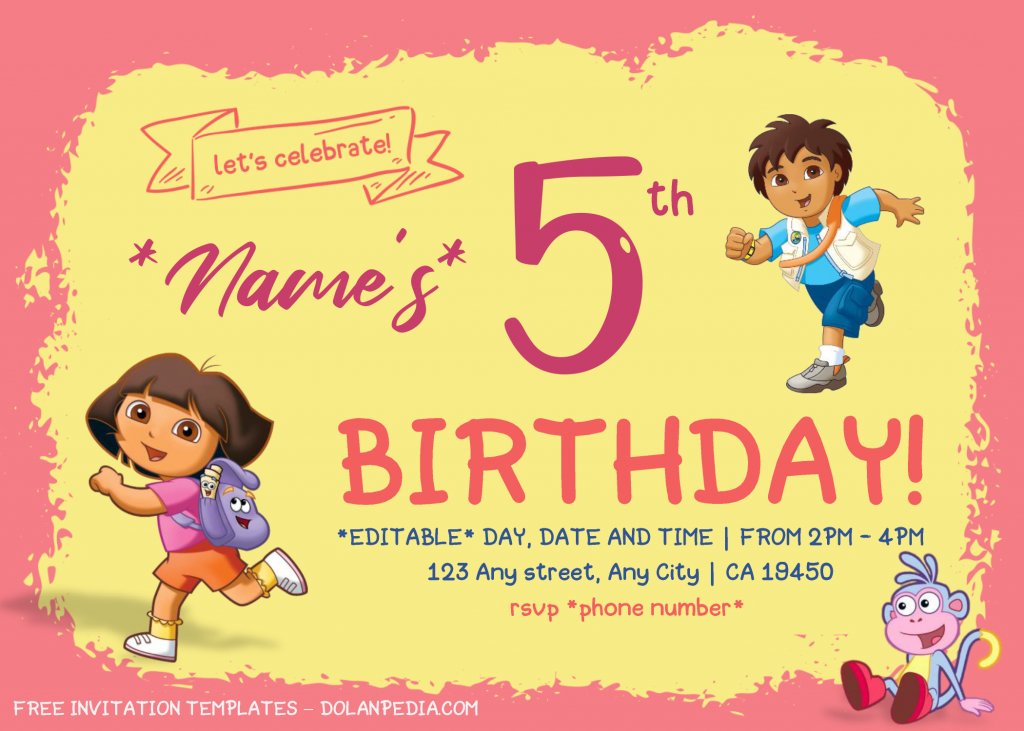 Dora The Explorer Birthday Invitation Templates - Editable With Microsoft Word and has dora and her favorite backpack