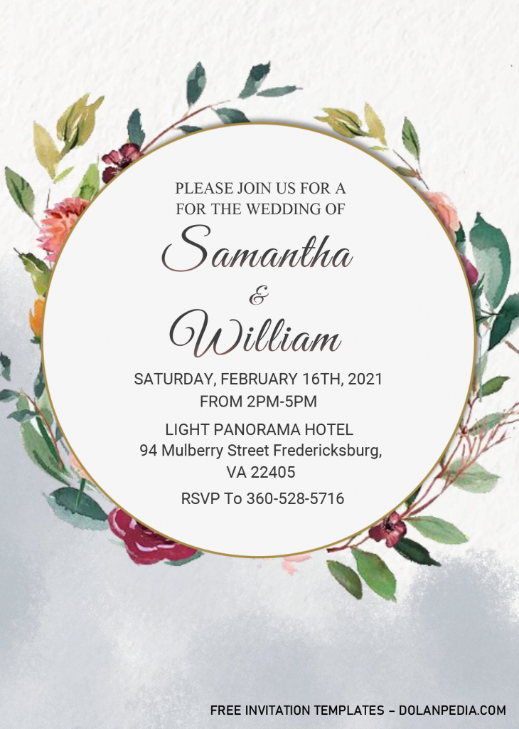 Floral Wreath Invitation Templates - Editable With MS Word and has watercolor floral
