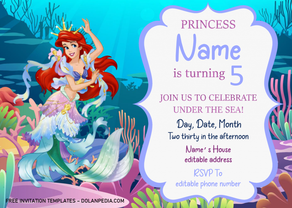 Little Mermaid Birthday Invitation Templates - Editable .Docx and has 