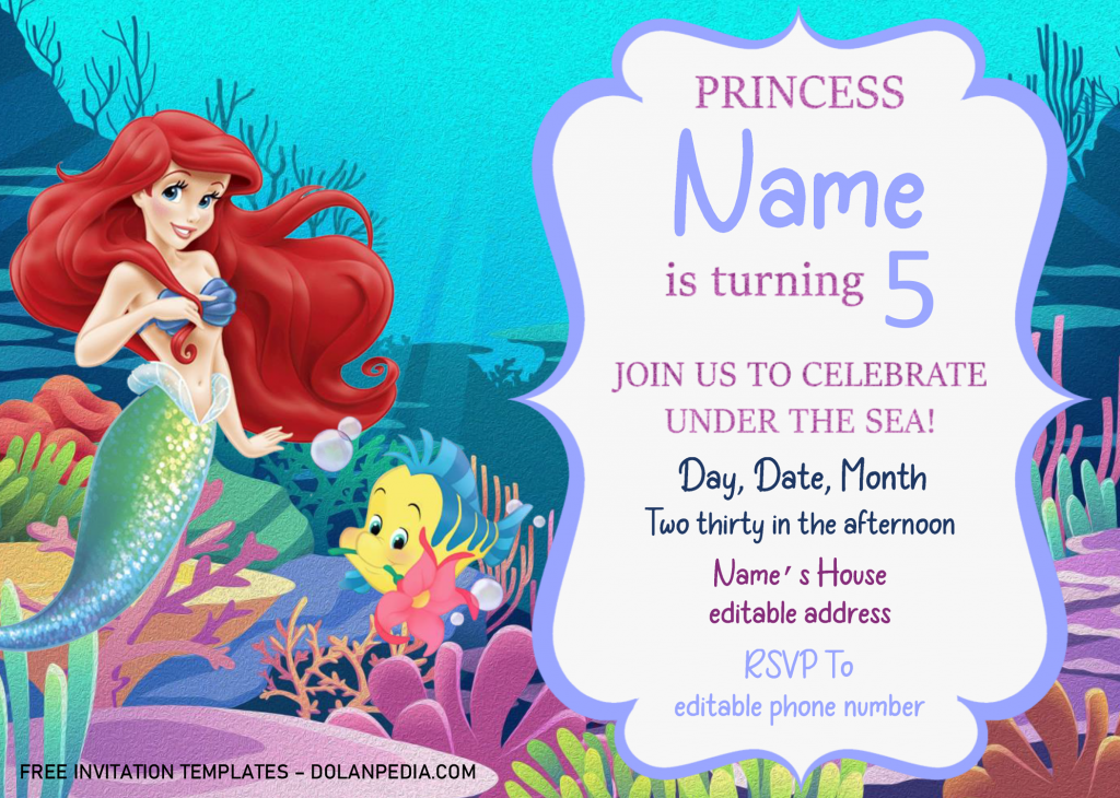 Little Mermaid Birthday Invitation Templates - Editable .Docx and has 