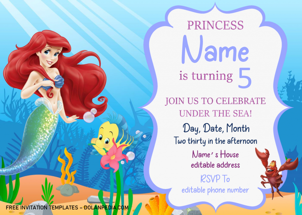 Little Mermaid Birthday Invitation Templates - Editable .Docx and has landscape design