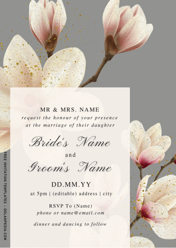 Magnolia Invitation Templates - Editable With Microsoft Word and has white rectangle text box