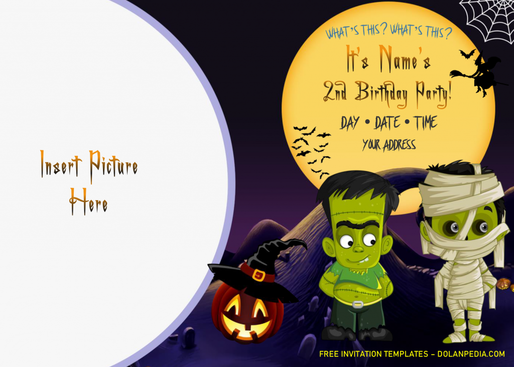 Halloween Birthday Invitation Templates - Editable .Docx and has frankenstein and mummy