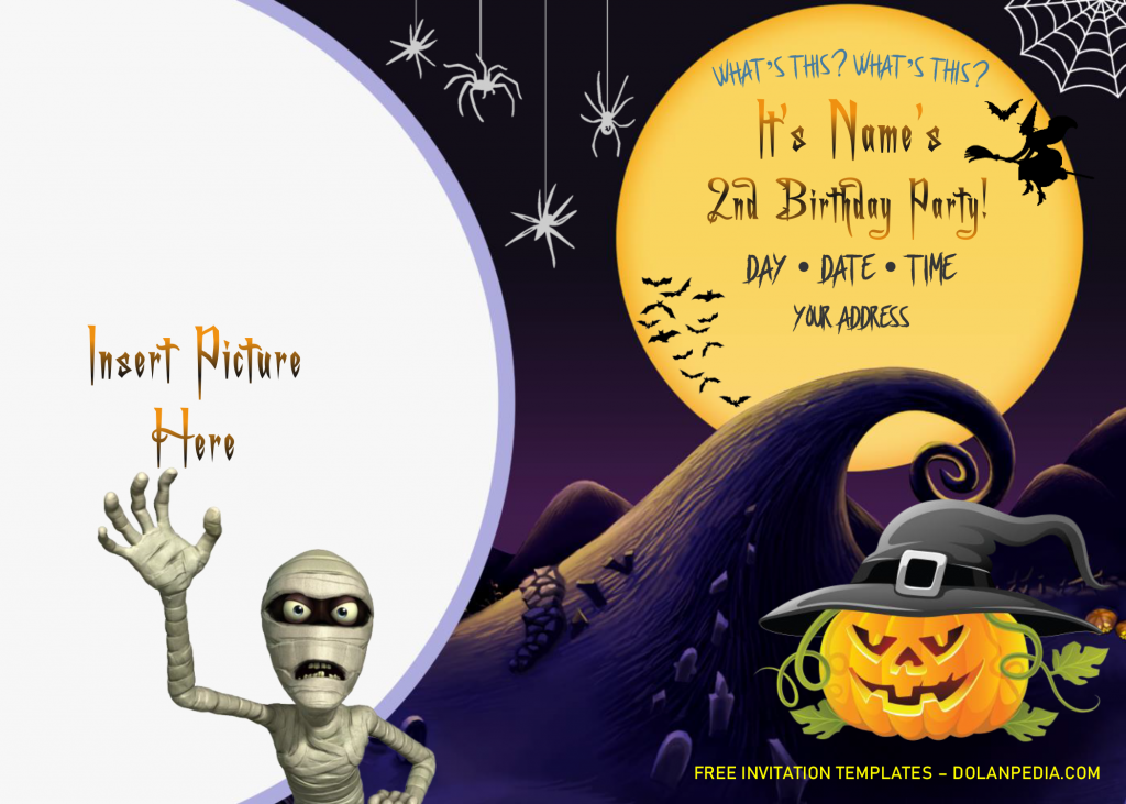 Halloween Birthday Invitation Templates - Editable .Docx and has spider web