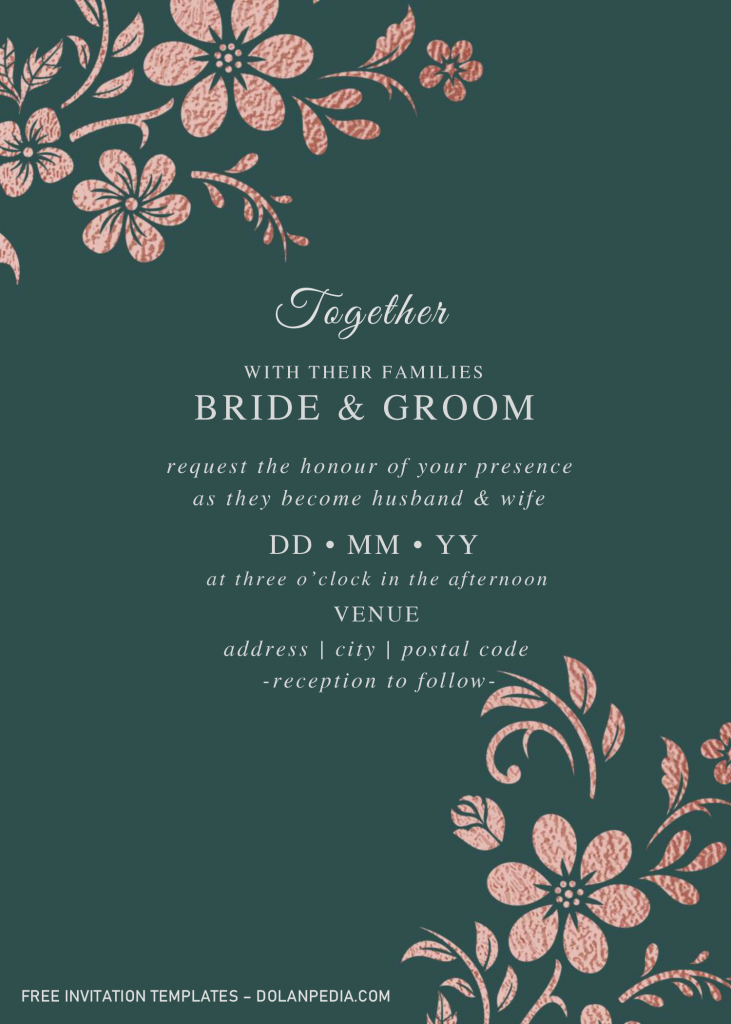 Rose Gold Floral Invitation Templates - Editable With MS Word