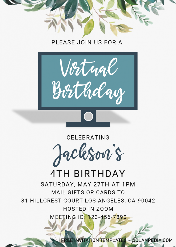 Virtual Party Invitation Templates - Editable With MS Word and has watercolor florals