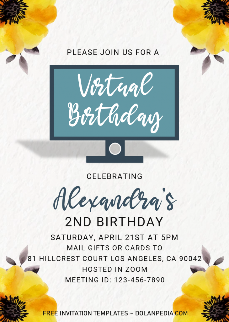 Virtual Party Invitation Templates - Editable With MS Word and has beautiful sunflowers