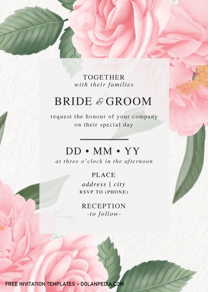 Watercolor Peony Invitation Templates - Editable With MS Word and has blush pink peonies