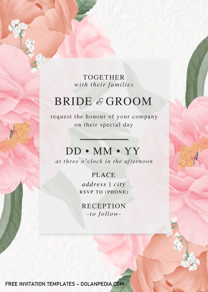 Watercolor Peony Invitation Templates - Editable With MS Word and has classy font styles