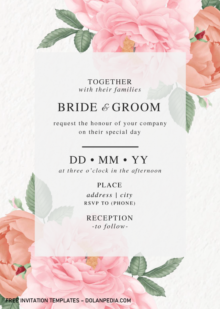 Watercolor Peony Invitation Templates - Editable With MS Word and has white rectangle text box