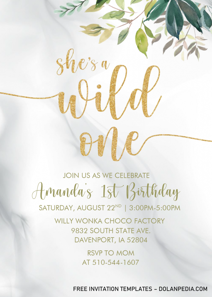 Wild One Floral Invitation Templates - Editable With MS Word and has white marble background