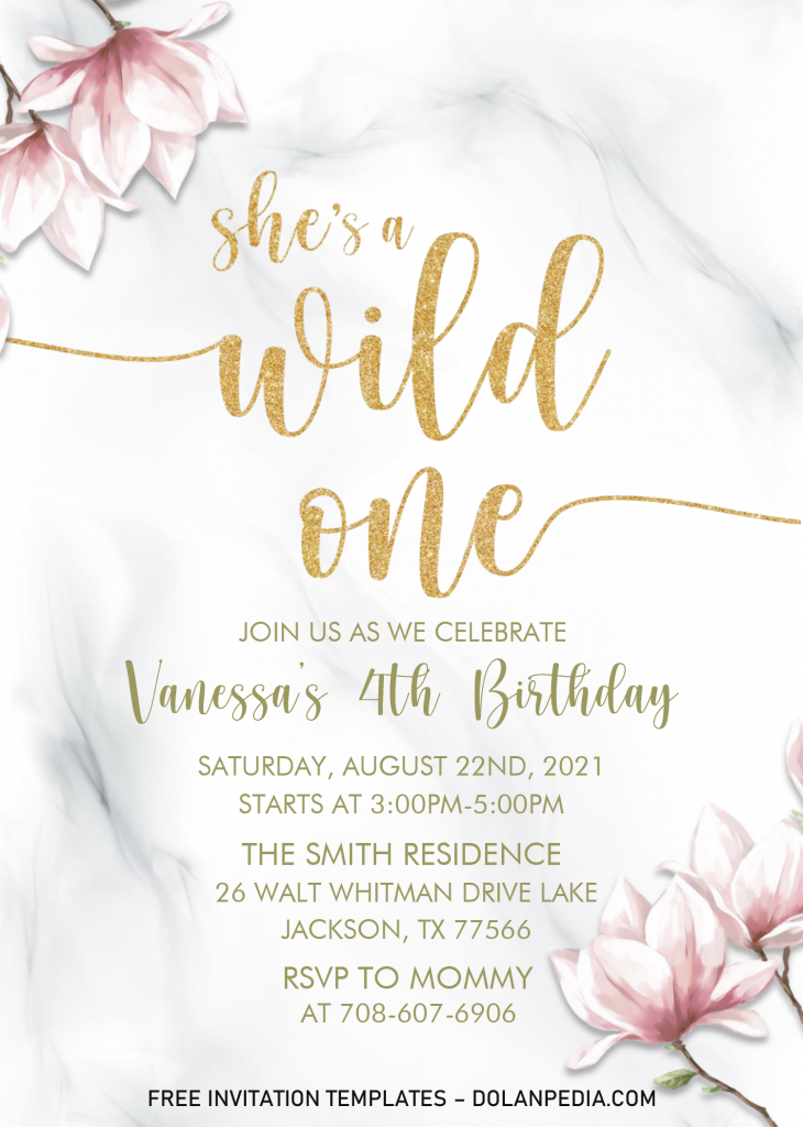 Wild One Floral Invitation Templates - Editable With MS Word and has portrait orientation