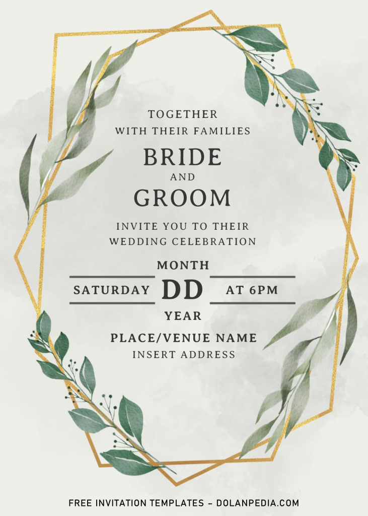 Greenery Geometric Wedding Invitation Templates - Editable With MS Word and has portrait orientation card design