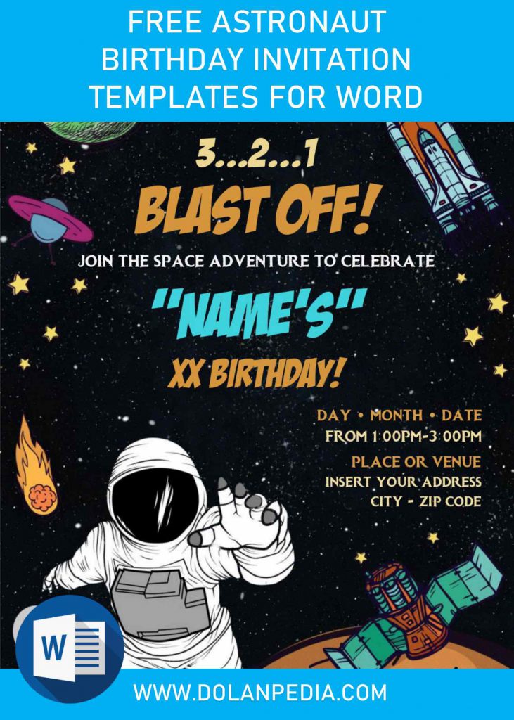 Free Astronaut Birthday Invitation Templates For Word and has 