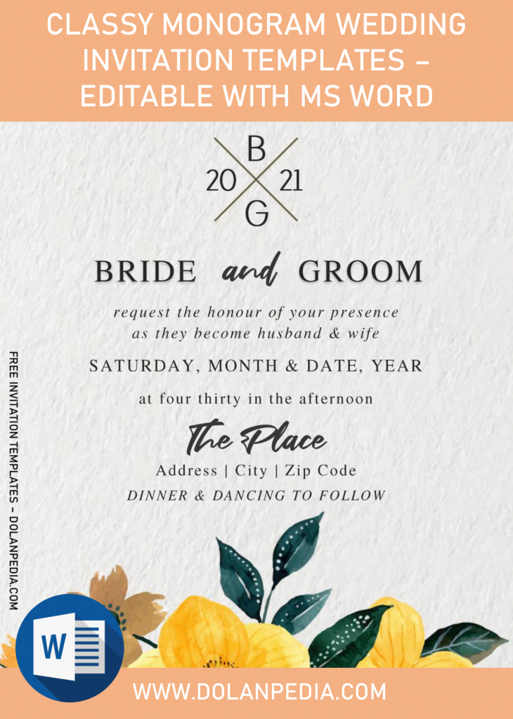Classy Monogram Wedding Invitation Templates - Editable With MS Word and has 