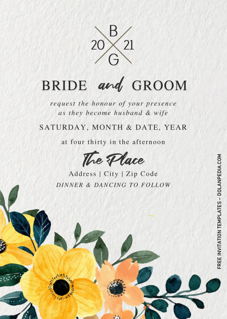 Classy Monogram Wedding Invitation Templates - Editable With MS Word and has portrait design