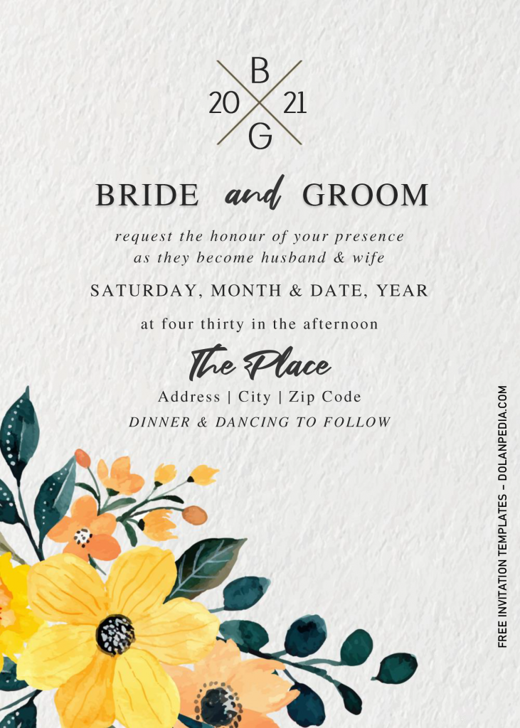 Classy Monogram Wedding Invitation Templates - Editable With MS Word and has sunflowers
