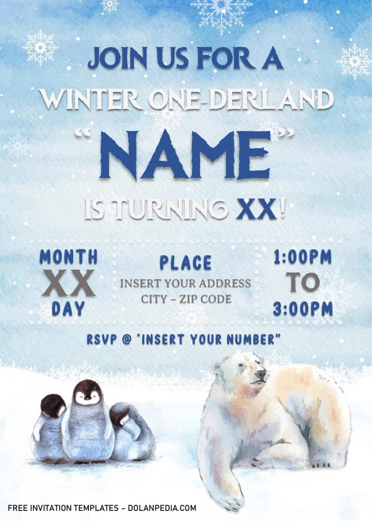Free Winter Wonderland Birthday Invitation Templates For Word and has baby penguins