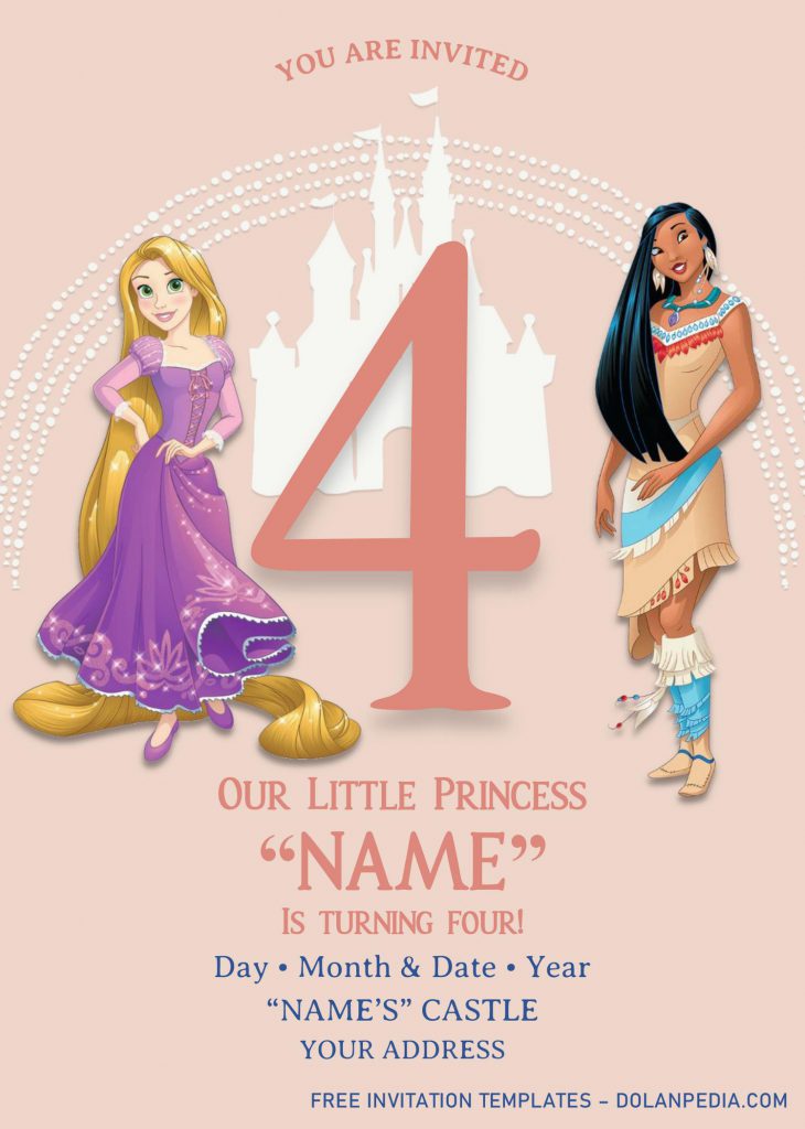 Disney Princess Birthday Invitation Templates - Editable With MS Word and has Pocahontas and Rapunzel