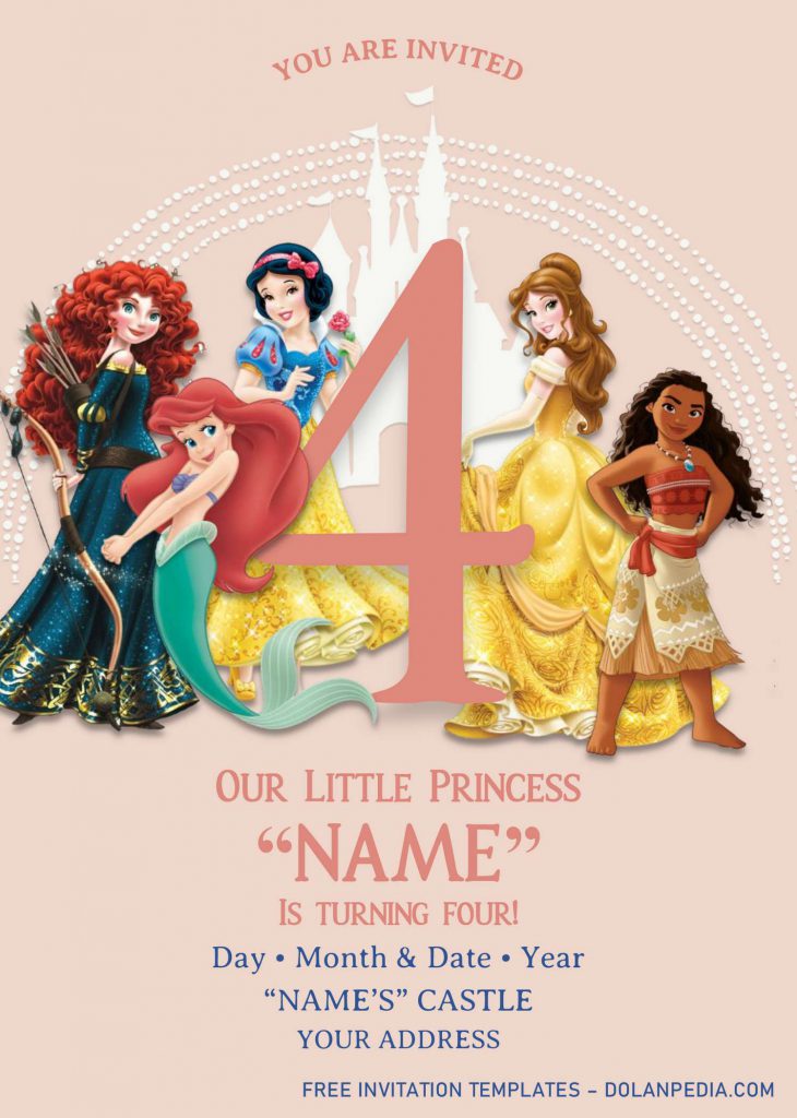 Disney Princess Birthday Invitation Templates - Editable With MS Word and has merida and moana