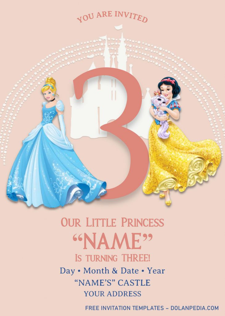 Disney Princess Birthday Invitation Templates - Editable With MS Word and has snow white and cinderella
