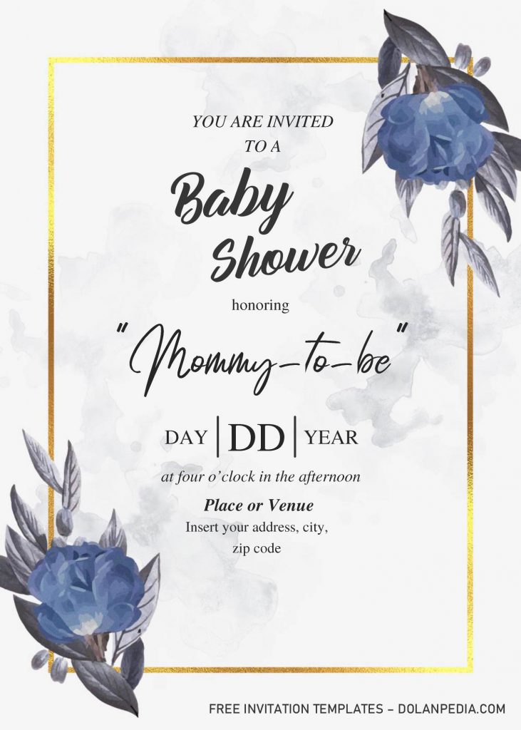 Dusty Blue Rose Baby Shower Invitation Templates - Editable With MS Word and has elegant typograpy