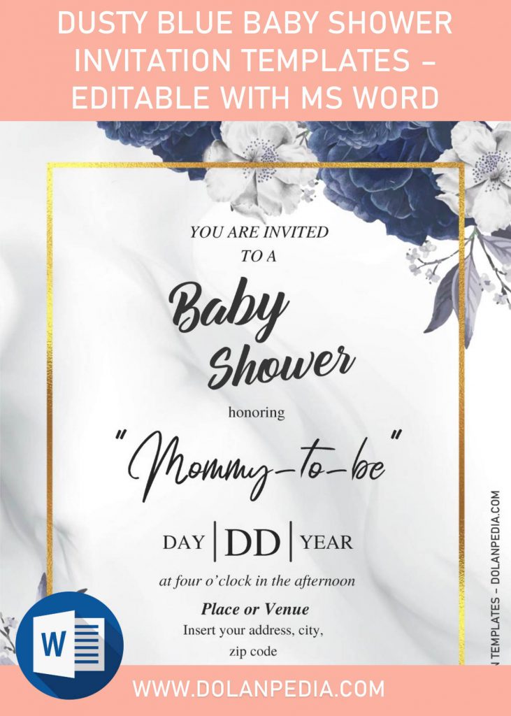 Dusty Blue Rose Baby Shower Invitation Templates - Editable With MS Word and has 