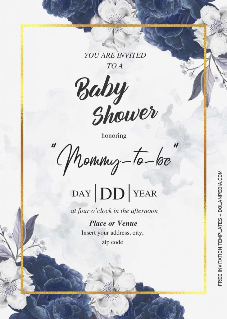 Dusty Blue Rose Baby Shower Invitation Templates - Editable With MS Word and has rustic style background