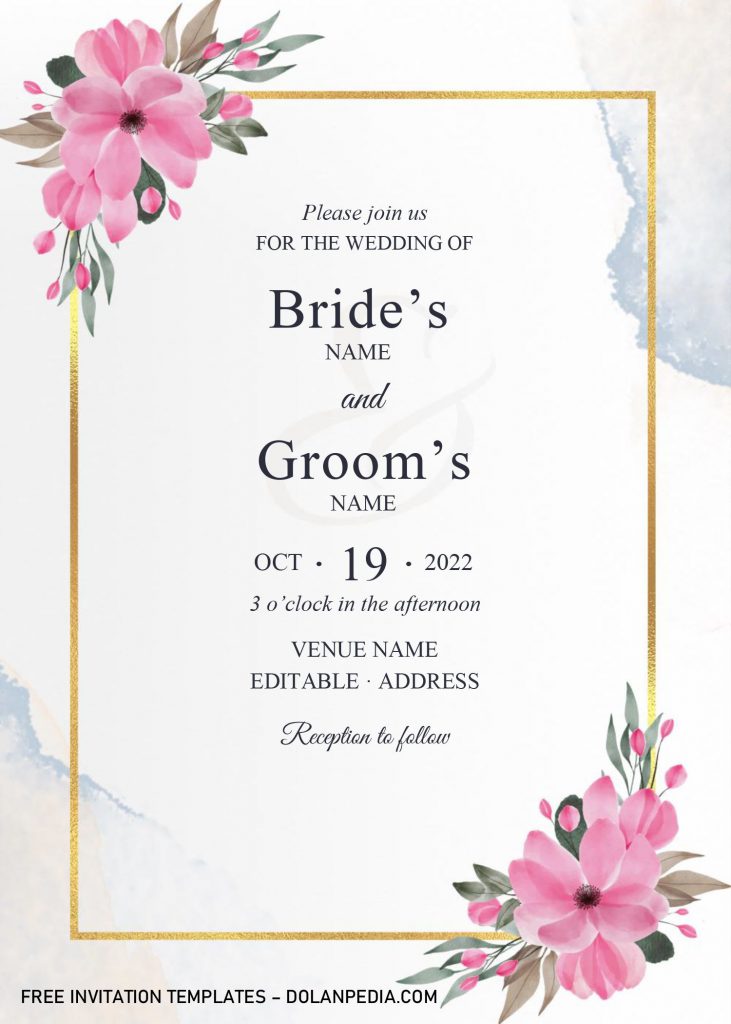 Golden Frame Wedding Invitation Templates - Editable With Microsoft Word and has 