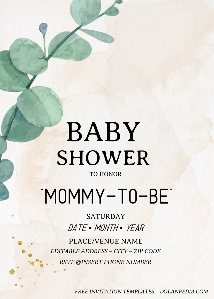 Eucalyptus Baby Shower Invitation Templates - Editable .Docx and has 