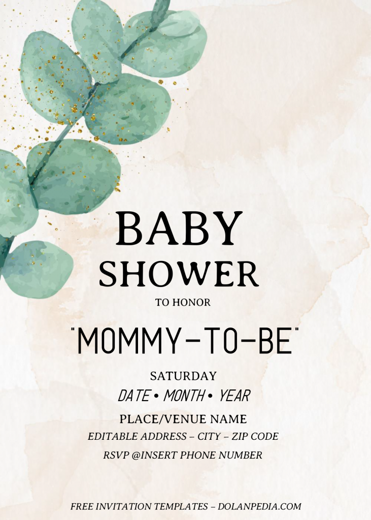 Eucalyptus Baby Shower Invitation Templates - Editable .Docx and has 