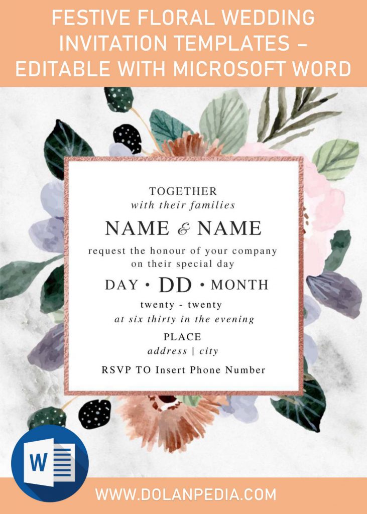 Festive Floral Wedding Invitation Templates - Editable With Microsoft Word and has 