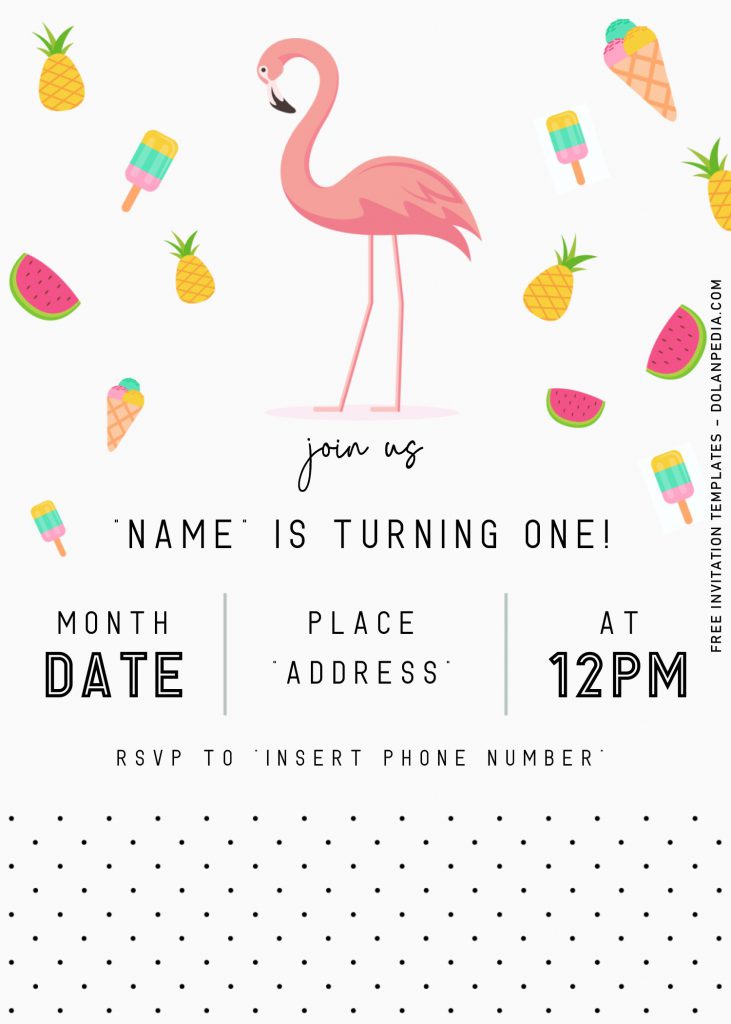 Flamingo Birthday Invitation Templates - Editable With Microsoft Word and has polka dots pattern