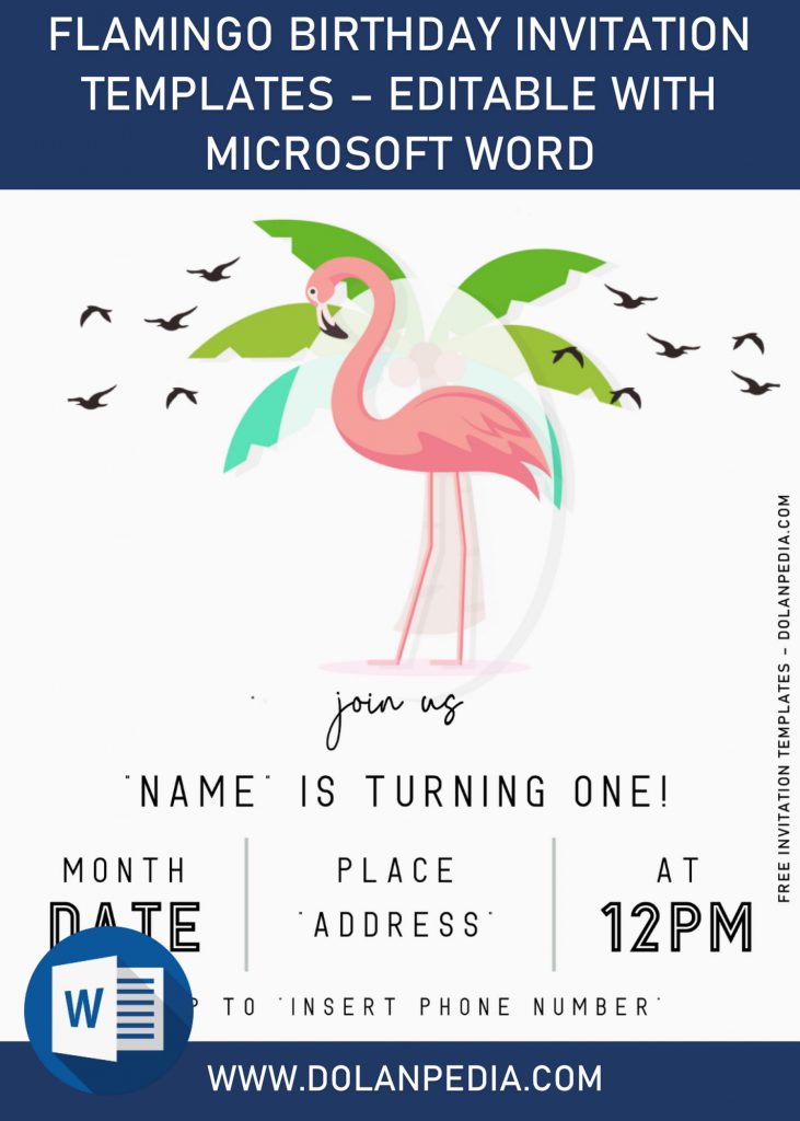 Flamingo Birthday Invitation Templates - Editable With Microsoft Word and has 
