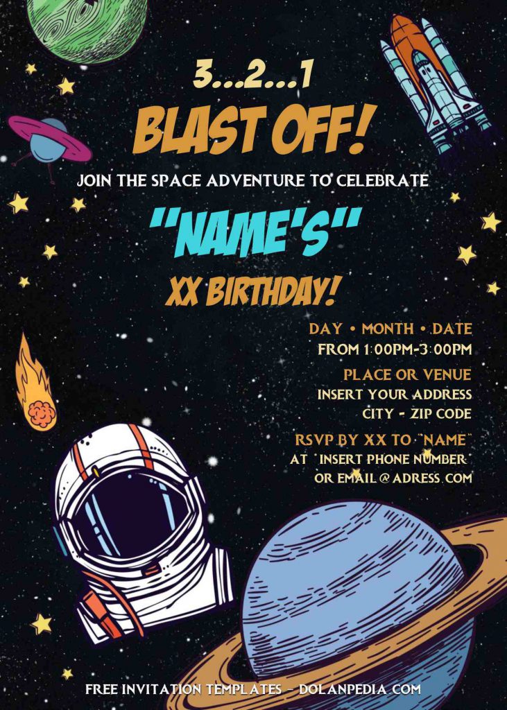 Free Astronaut Birthday Invitation Templates For Word and has UFO and Alien