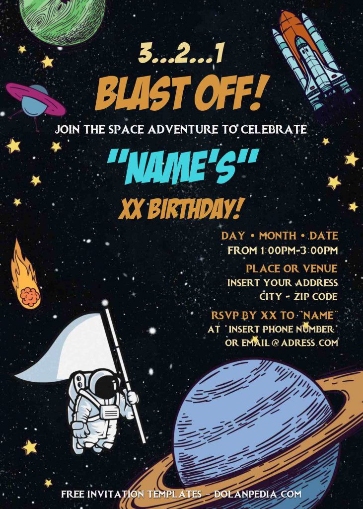 Free Astronaut Birthday Invitation Templates For Word and has Space shuttle
