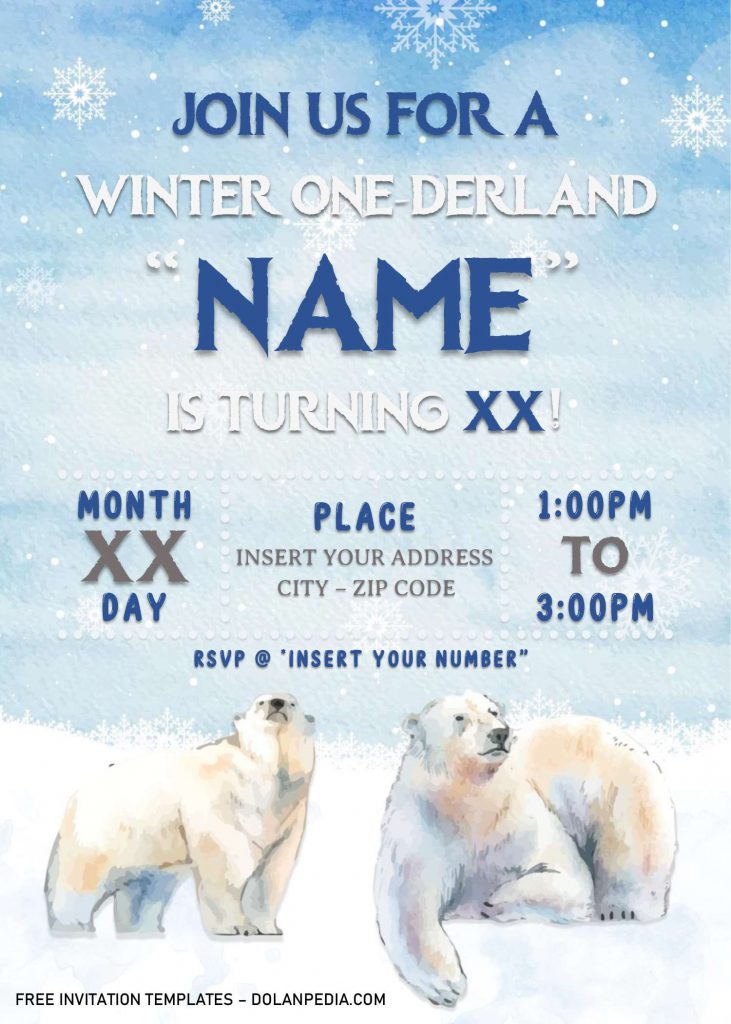 Free Winter Wonderland Birthday Invitation Templates For Word and has cute polar bears