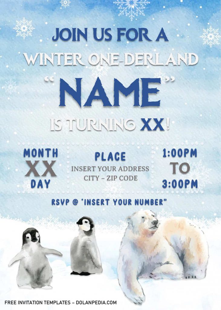 Free Winter Wonderland Birthday Invitation Templates For Word and has snowflakes drizzling