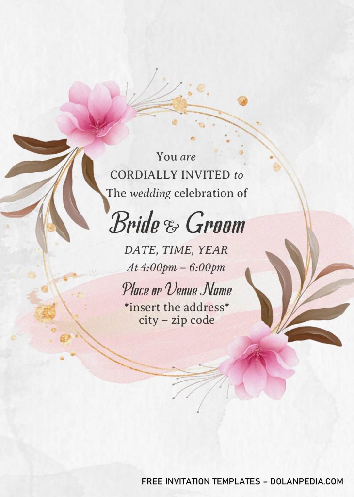 Gold Frame Floral Invitation Templates - Editable With MS Word and 