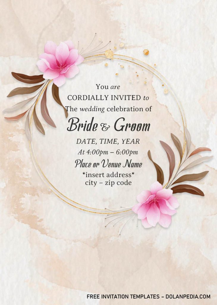 Gold Frame Floral Invitation Templates - Editable With MS Word and watercolor flowers