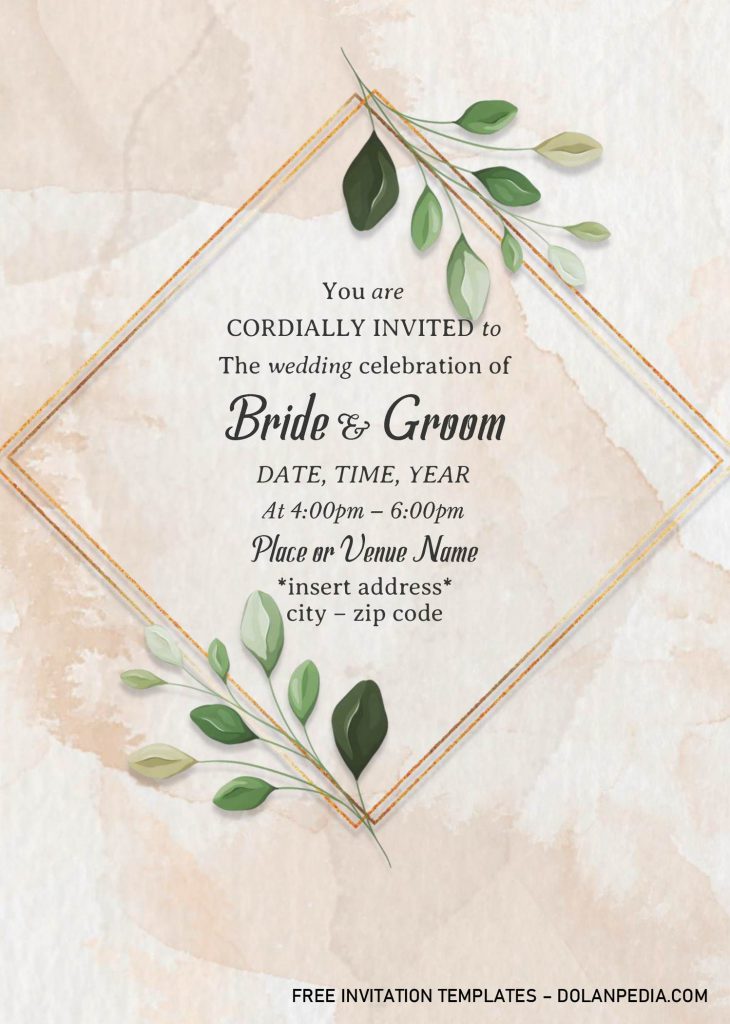 Gold Frame Floral Invitation Templates - Editable With MS Word and rhombus text frame
