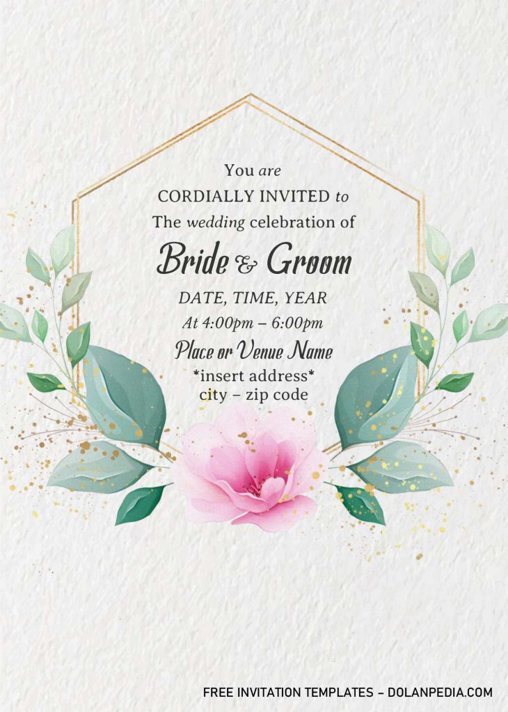 Gold Frame Floral Invitation Templates - Editable With MS Word and rustic background