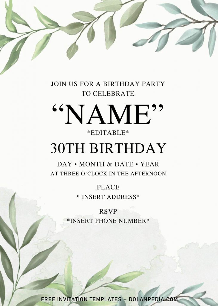 Greenery Birthday Invitation Templates - Editable With Microsoft Word