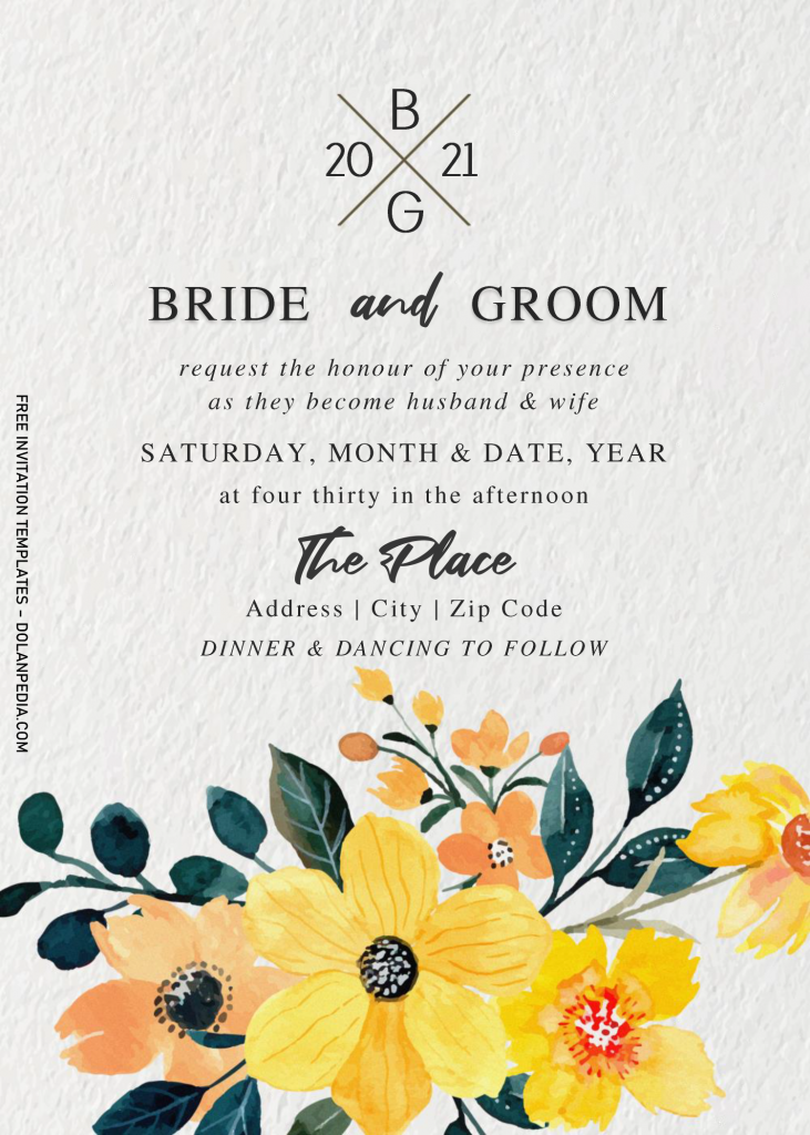 Classy Monogram Wedding Invitation Templates - Editable With MS Word and has watercolor floral