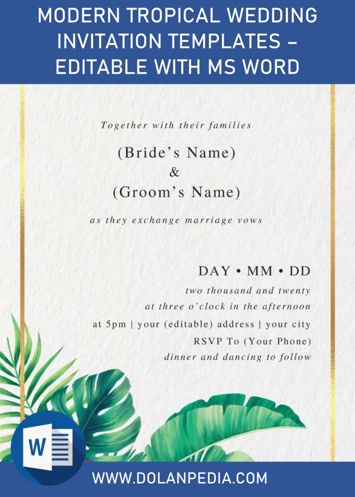 Modern Tropical Wedding Invitation Templates - Editable With MS Word and has 