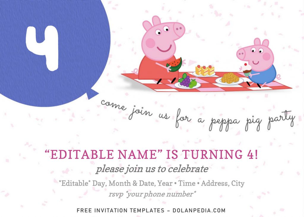 Peppa Pig Baby Shower Invitation Templates - Editable With Microsoft Word and has peppa picnic