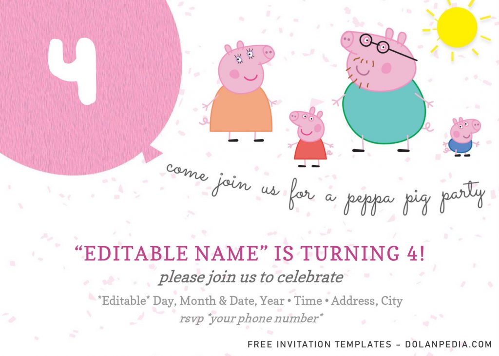 Peppa Pig Baby Shower Invitation Templates - Editable With Microsoft Word and has pink balloon