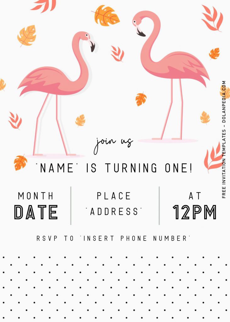 Flamingo Birthday Invitation Templates - Editable With Microsoft Word and has greenery leaves