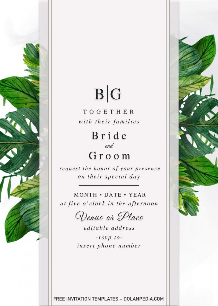 Summer Garden Wedding Invitation Templates - Editable With MS Word and has Green leaves