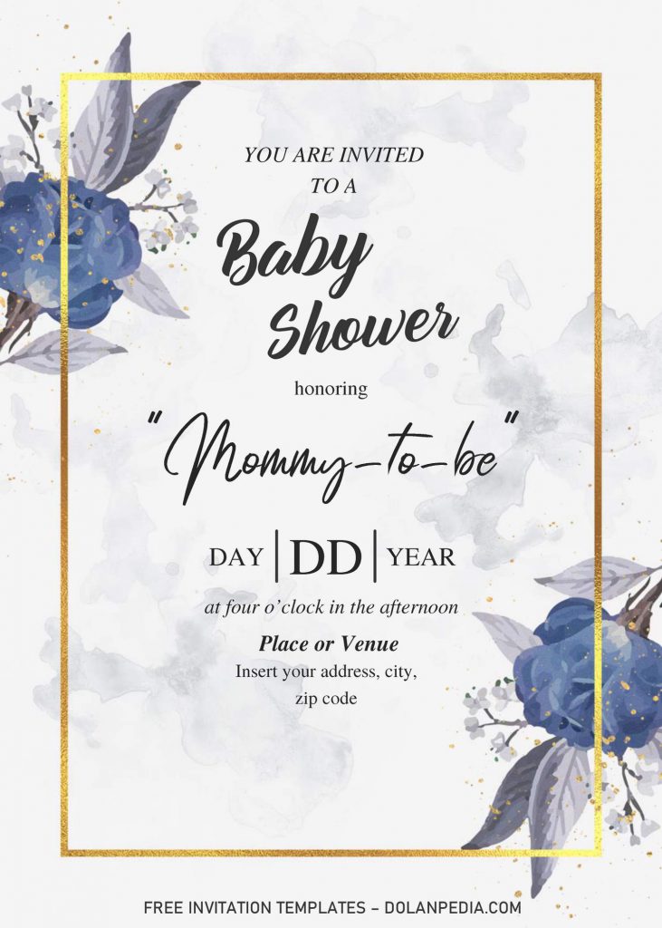 Dusty Blue Rose Baby Shower Invitation Templates - Editable With MS Word and has blue watercolor roses